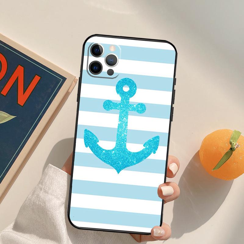 Stripes Anchor Boat Ship Funda Case For iPhone 16 15 14 Pro Max 11 12 13 Pro Max Mini XR 16 15 Plus 16e Phone Cover
