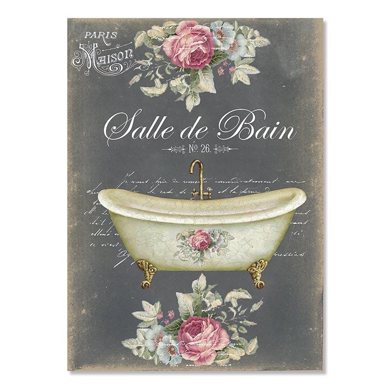 

Винтажные постеры во французском стиле для ванной комнаты, холст, акварель, цветочный декор для комнаты, настенное искусство, картины 21x30cm No Frame