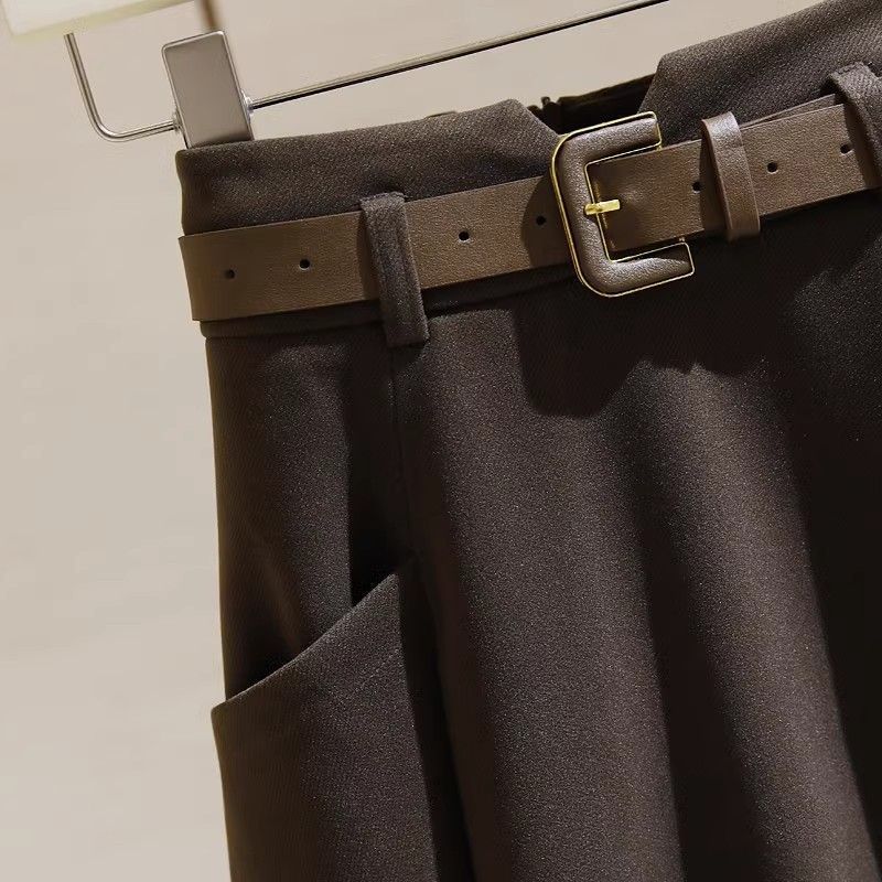 Autumn Winter Women Wool Skirt High Waist Elegant Flowy Midi Slim Fit Fashion Tummy Control Office Casual