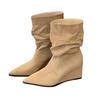 Pile boots autumn and winter new pointed toe heel medium boots retro pleated sleeve fashion short boots