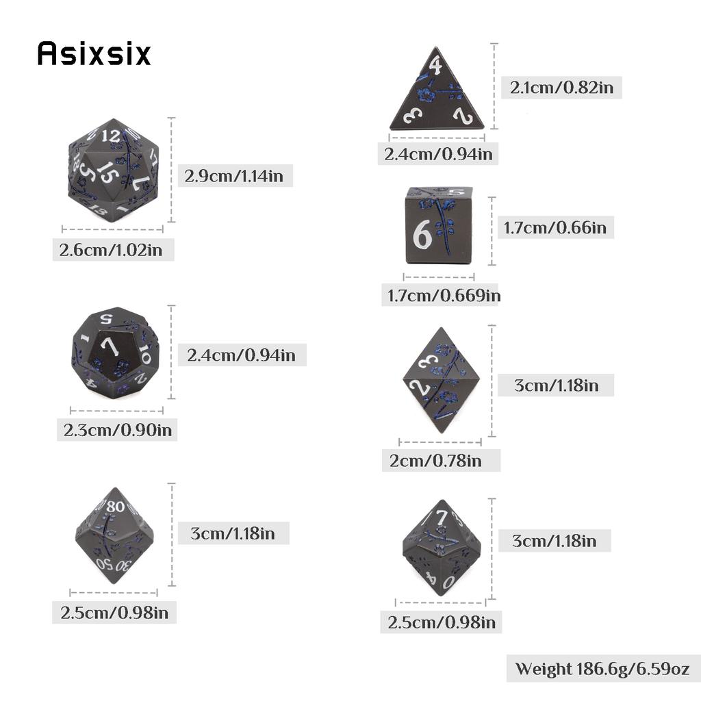 7 Pcs Black Flower Metal Dice Solid Metal Polyhedral Dice Set Suitable for Role-Playing RPG Board Game Card Game