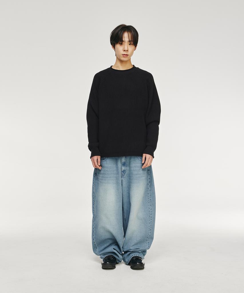 SIGNATURE Raglan Rolling Crewneck Knit [Black]