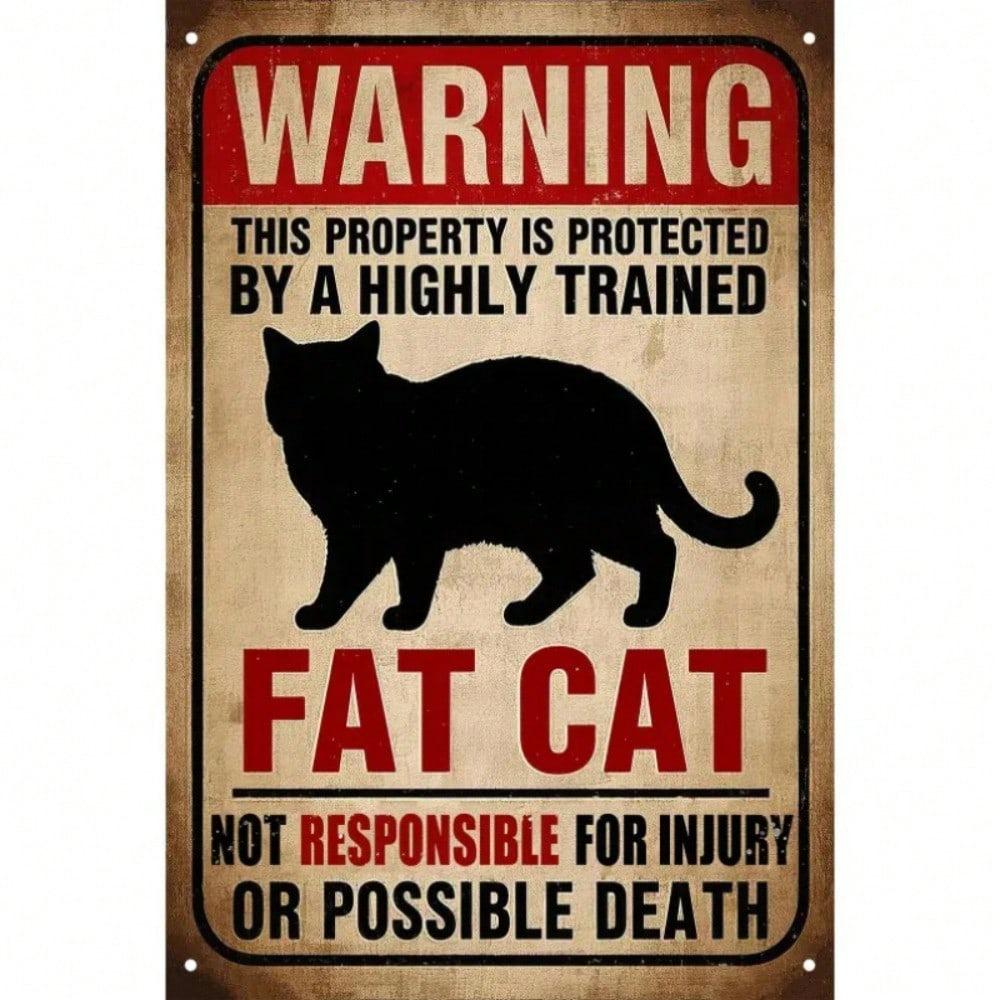 Lustiges fettes Katze Warnschild Metall Schild Vintage Wanddeko für Haus Garten Terrasse