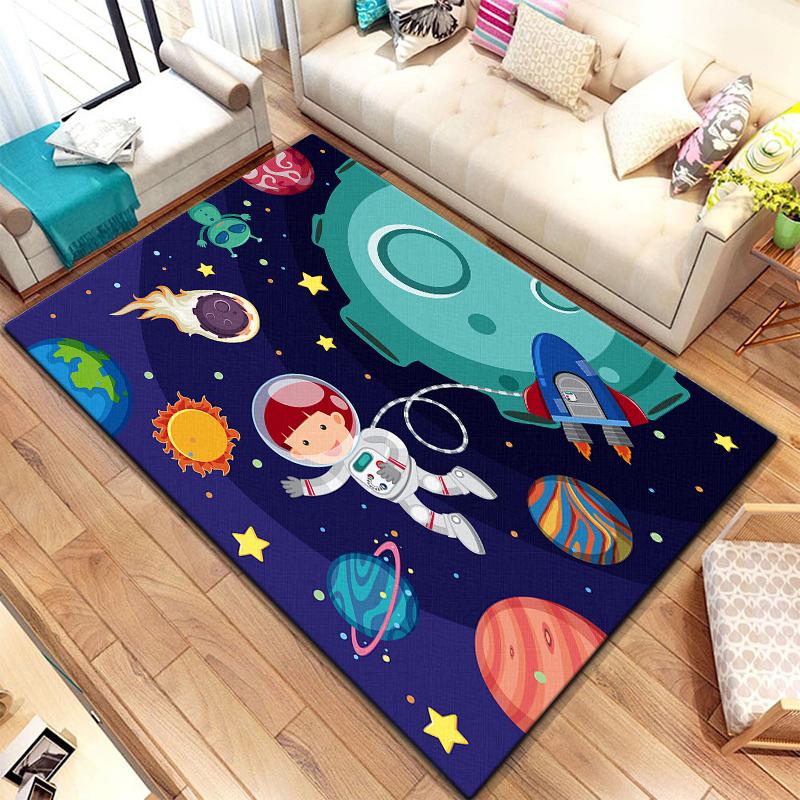 Cartoon  Astronaut Beautiful Painting Carpet for Living Room Large Area Rug Black Soft Carpet Home Decoration Mats Boho Rugs