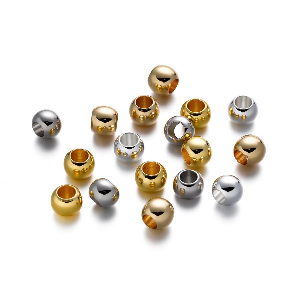 10pcs 4 5 6mm 14K 18K Gold Plated Brass Round Bead Big Hole Spacer Beads For Jewelry Making DIY Bracelet Necklace Accessories