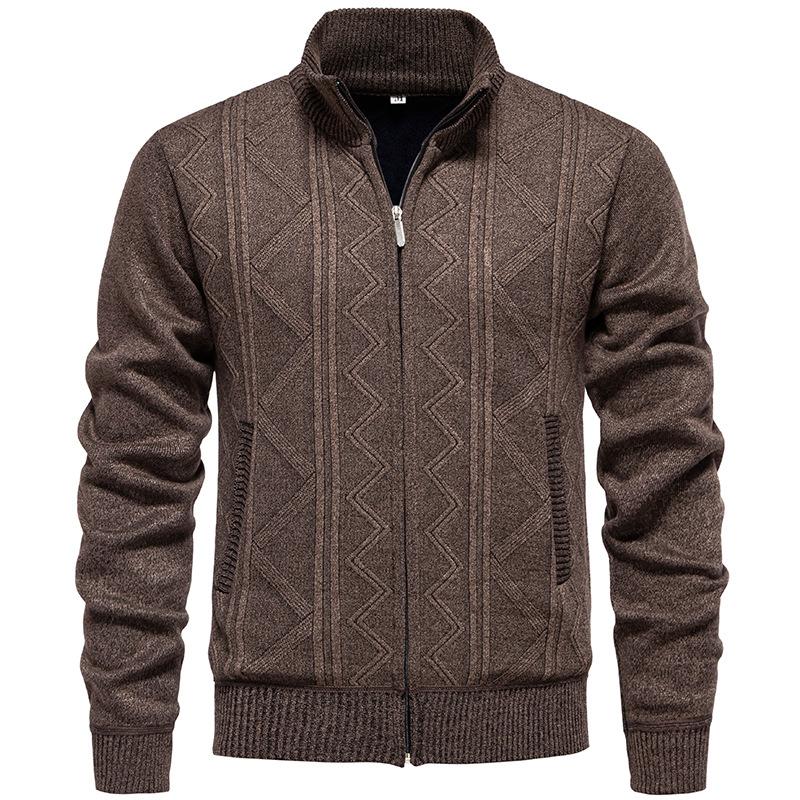 

Мужской свитер Осень и Зима Стойка воротник Толстый Теплый Плюс Бархат Кардиган Свитер Жаккардовый Повседневный Пиджак 3XL