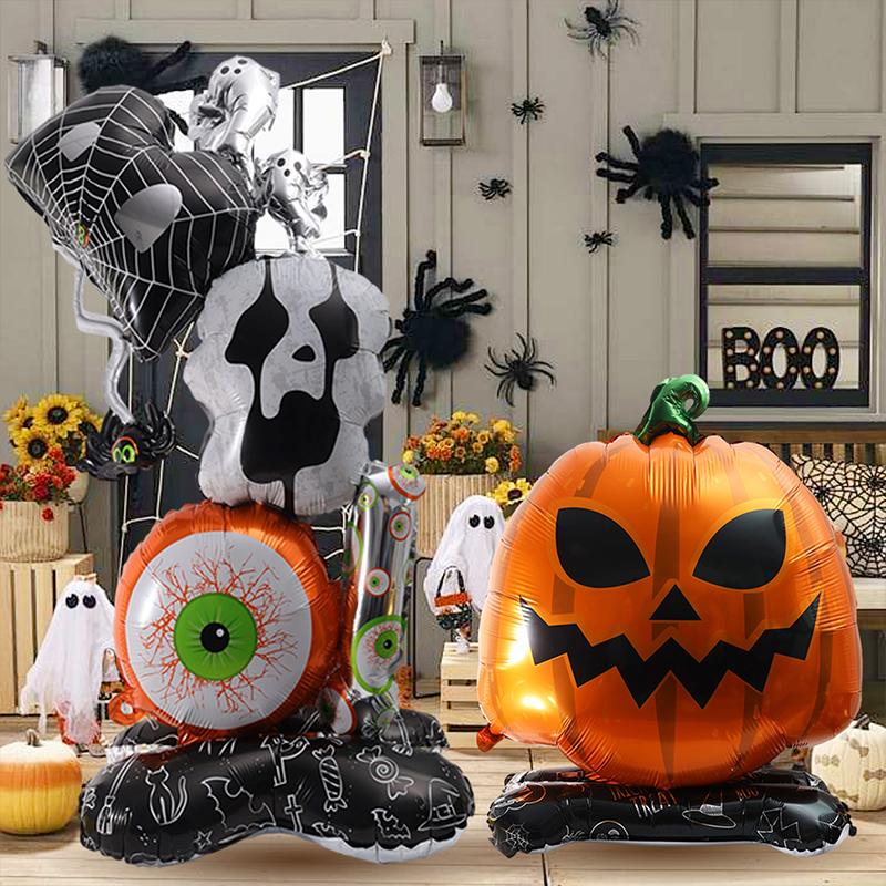 4/1pcs Large Halloween Pumpkin Balloon Aluminum Film Horror Pumpkins Shaped Standing Balloons for Haunted House Party Home Decor