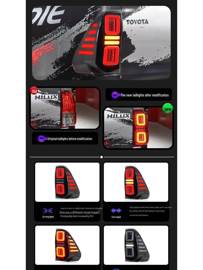 LED Flowing Water Taillight Assembly for 2015-2025 Toyota Hilux REVO