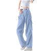 Women Elastic High Waist Pant Casual Fit Wide Leg Long Pants Trousers With Pockets