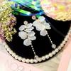 Super Fairy Pink Flower Petals Pearl Long Tassel Dangle Earrings for Women Romantic Wedding Party Daily Wear Vacation Jewelry