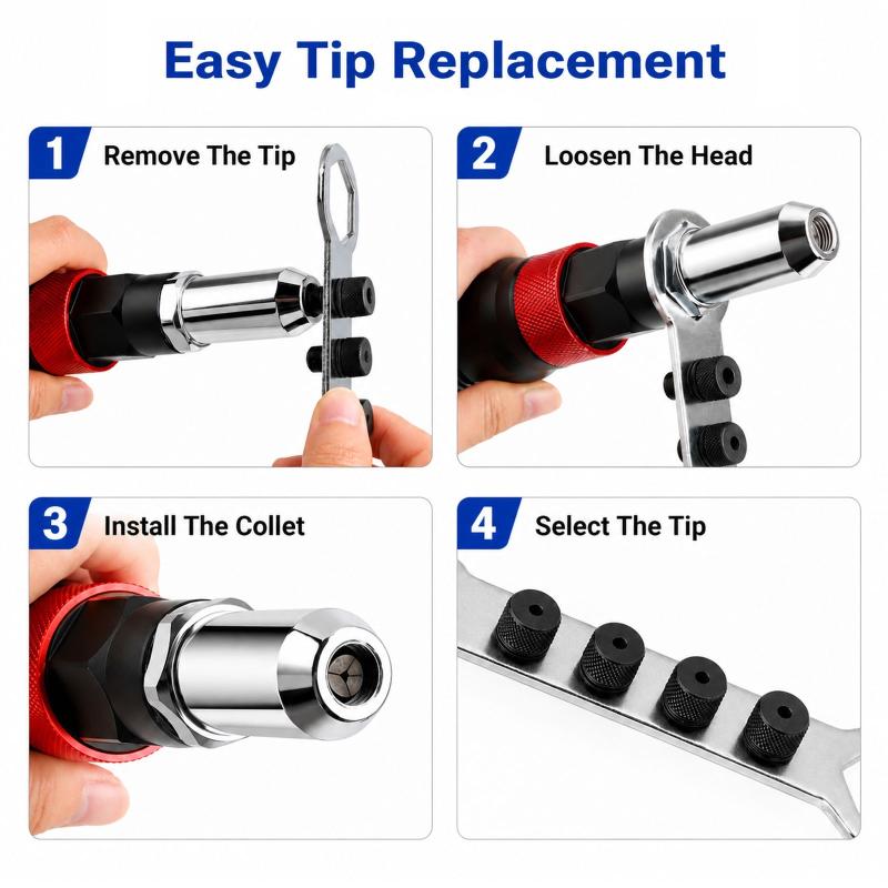 Labor Saving Rivet Nut Adapter for Cordless Drill Electric Rivet Tool with 5 Blind Riveters for Furniture Assembly