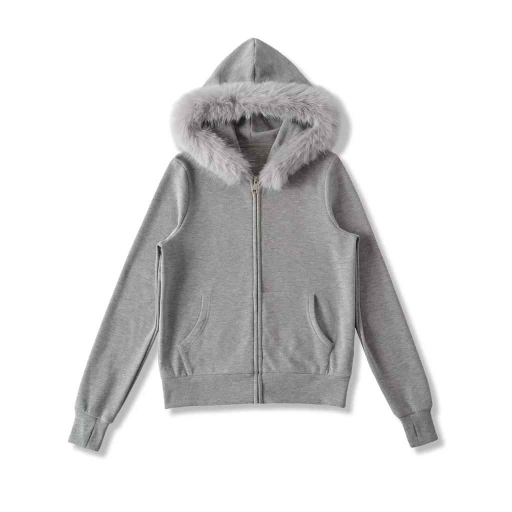 Autumn/Winter Outfit Set: Detachable Fur Collar Hoodie Fleece Jacket & Slim Flare Pants.