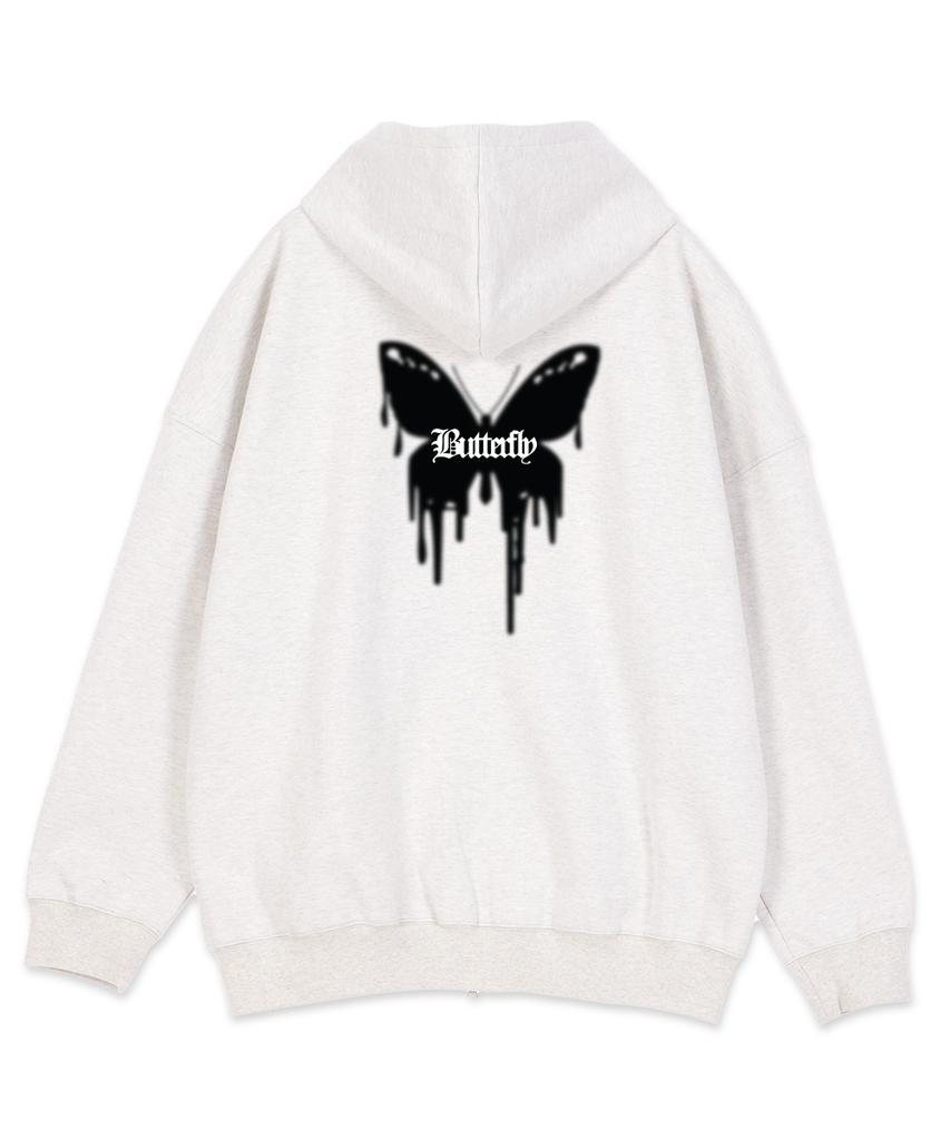 Astral Projection Butterfly Oversized Wide Shoulder Zip-Up Hoodie_Oatmeal