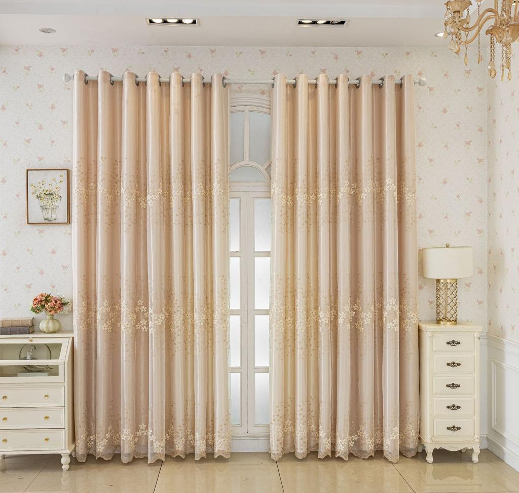 1 Panels European Romantic Flowers Embossed Jacquard Double Layer Blackout Curtain For Living Room Bedroom Home Decor Grommet Top Window Curtains