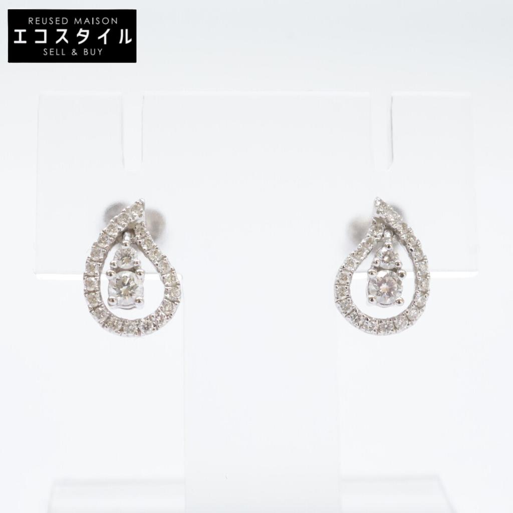 PonteVecchio [Excellent condition] 750 D020 engraved teardrop motif with diamonds earring White goldUsed