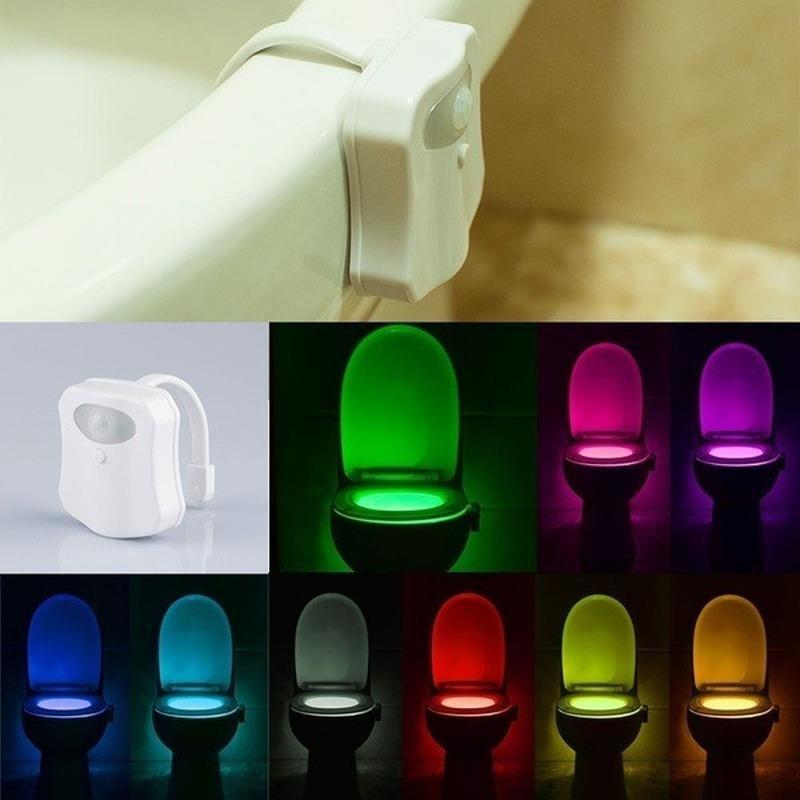 Cute Mini Human Body Infrared Induction LED Toilet Night Light, 8/16 Colors Bathroom Star Projector Lamp with Motion Sensor for Home Decor
