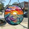 Decoração Pendente para Janela de Vitral Painel Redondo Suncatcher para Casa Escritório Sala de Estar Jardim Quintal Pátio Ornamento Pendente para Janela