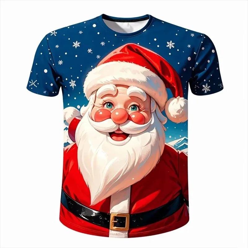 Interesting Christmas Graphic Men's T-shirt 3D Santa Claus Pattern Short Sleeved T-shirt Fashionable Casual Creative T-shirt