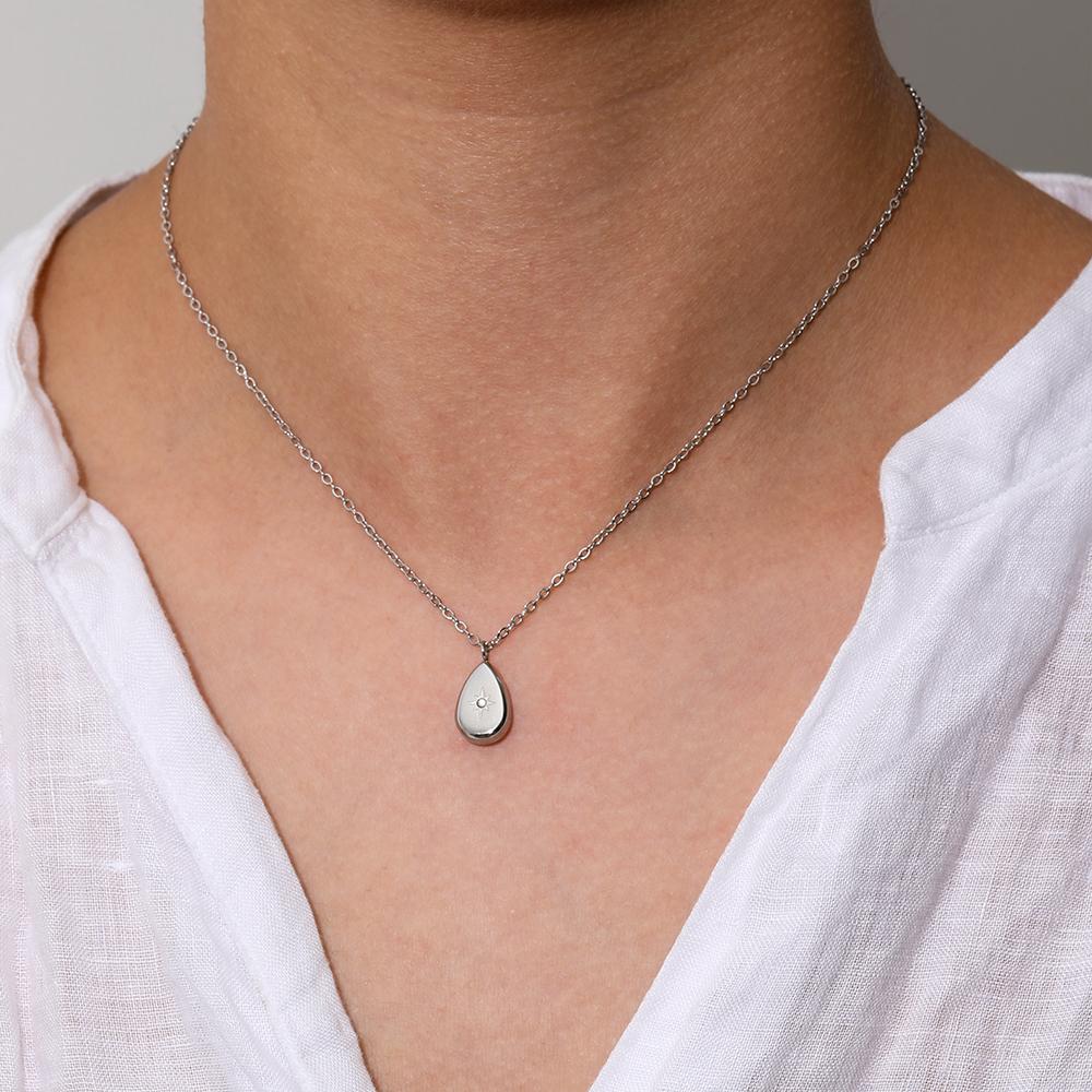Fenny Fashion Geometric Water Drop Square Zirconia Pendant Pendant Trendy Necklace Stainless Steel Jewelry