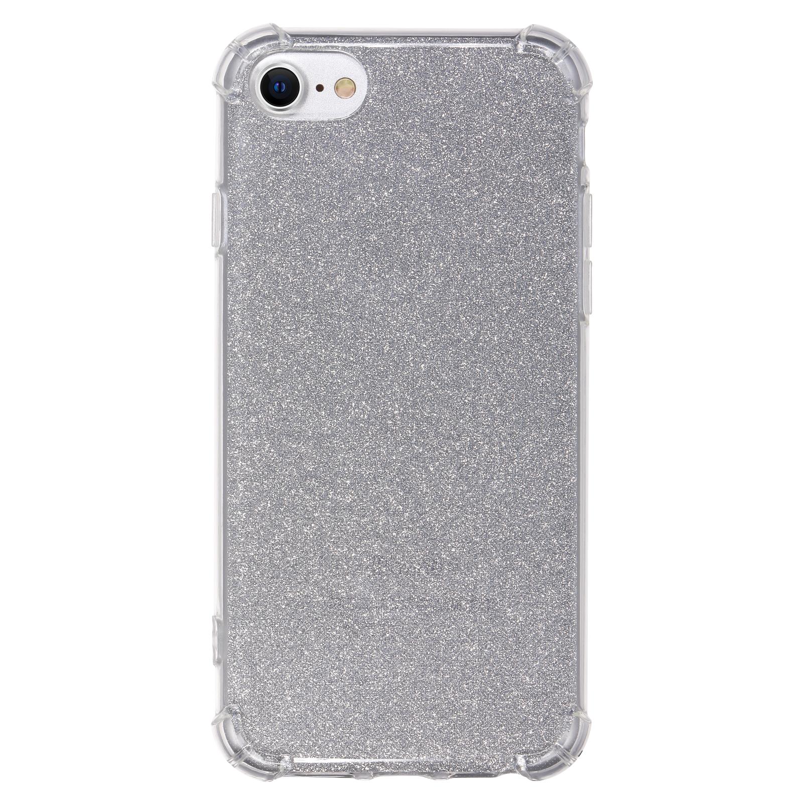 

For iPhone SE (2022)/SE (2020)/iPhone 8/7 Case Reinforced Corners TPU Phone Cover with Card Paper Glitter Silver