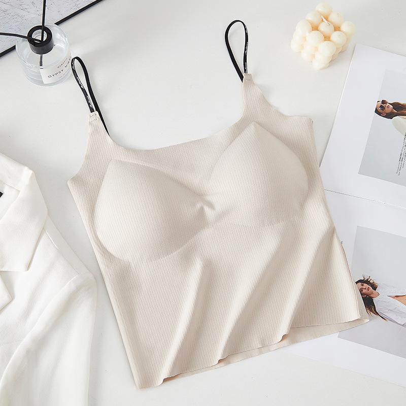 Бесшовный топ-камисоль из ледяного шелка со встроенными чашечками - Женский летний топ без бретелек One Size