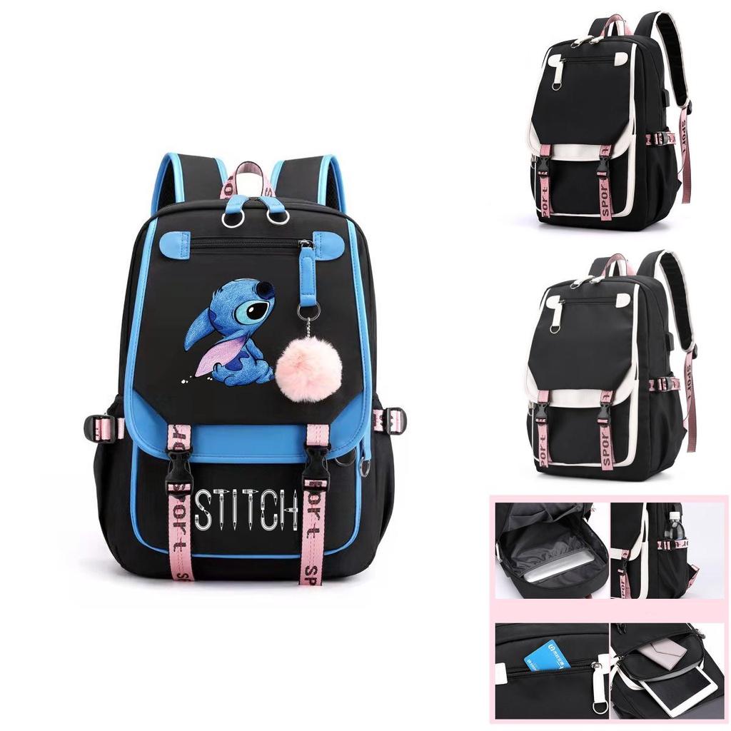 Stitch Cartoon Backpack For Boys Girls With Usb Charge Port