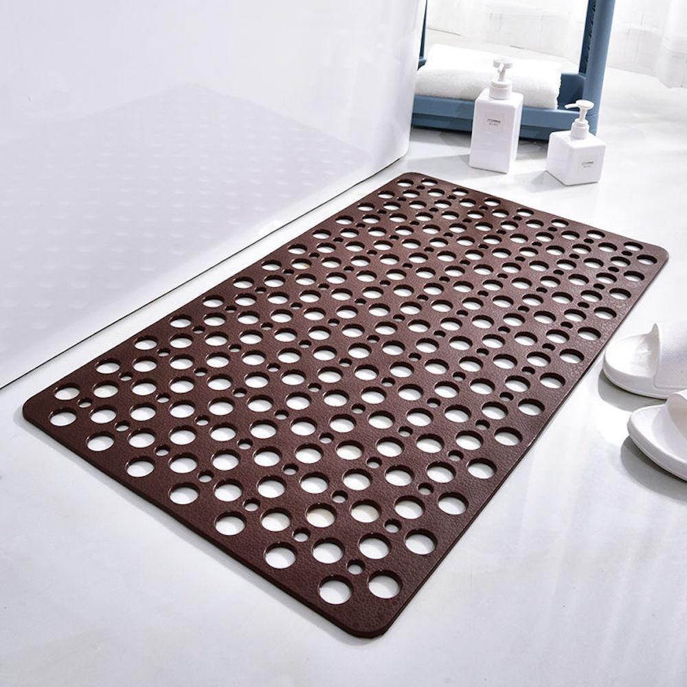 1pc Bathroom Non-Slip Mat With Suction Cup, 43x75cm Bath Rug, Shower Mat Round Hole Design, Bathroom Massage Ring, Quick Drain