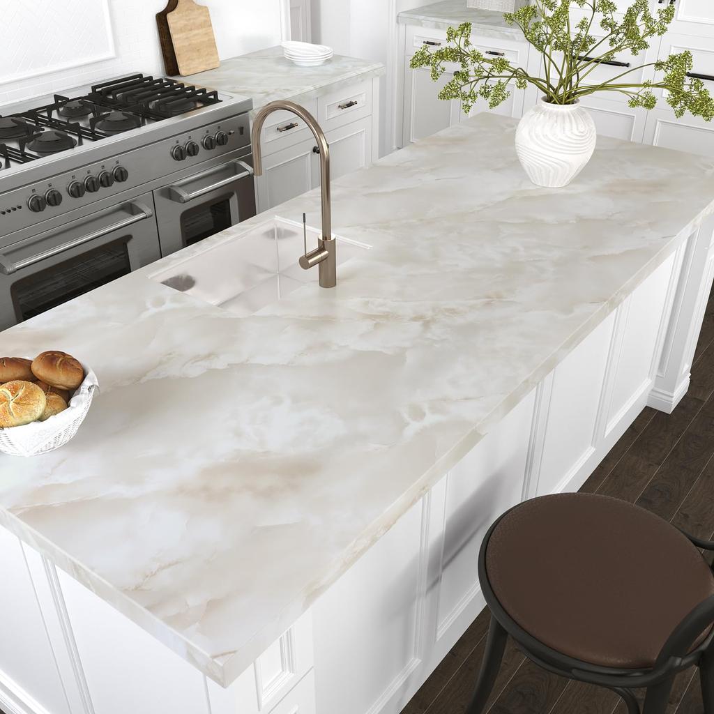 VEELIKE Marble Wallpaper Remake Waterproof and Wallpaper Cream Matte Table and Wall Peelable for Interior Sliding Kitchen Toilet and Stylish