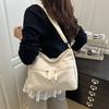 2025 Spring New Casual Light Cloth Bag Japanese Style Solid Color Simple Letter Embroidery Shoulder Bag Crossbody High Sense