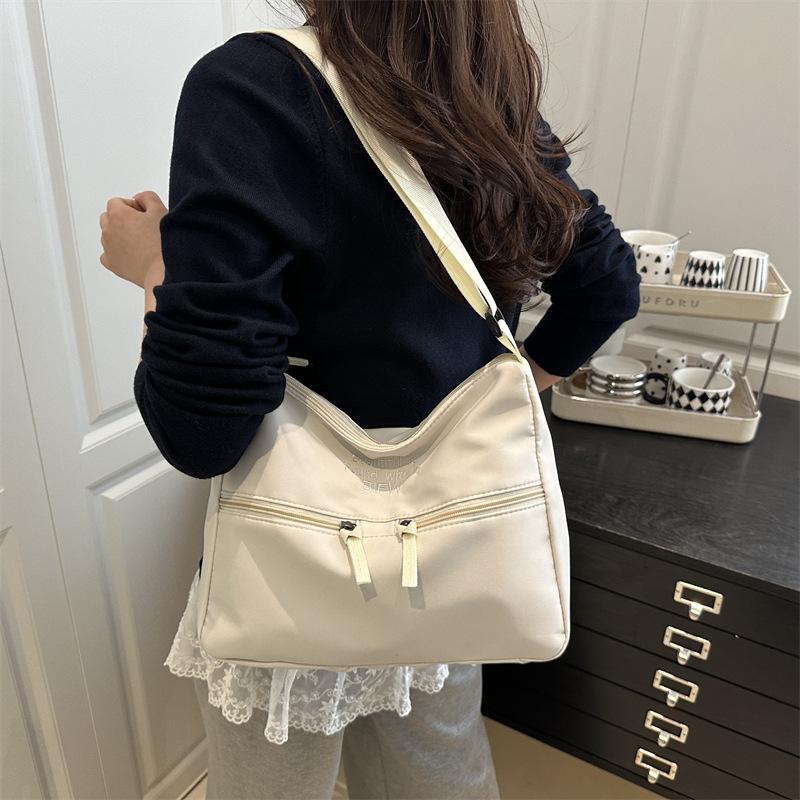 2025 Spring New Casual Light Cloth Bag Japanese Style Solid Color Simple Letter Embroidery Shoulder Bag Crossbody High Sense