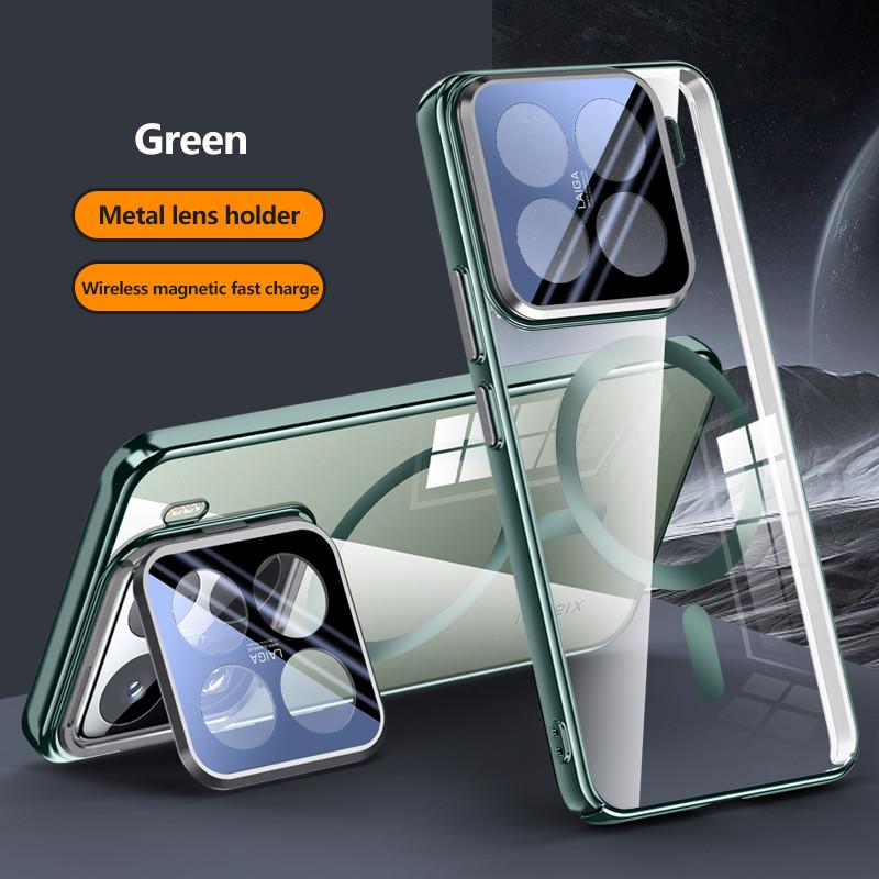 Transparent Electroplate Lens Holder Magsafe Case For Xiaomi 15 15Pro Fold Hinge Magnetic Wireless Charging Cover