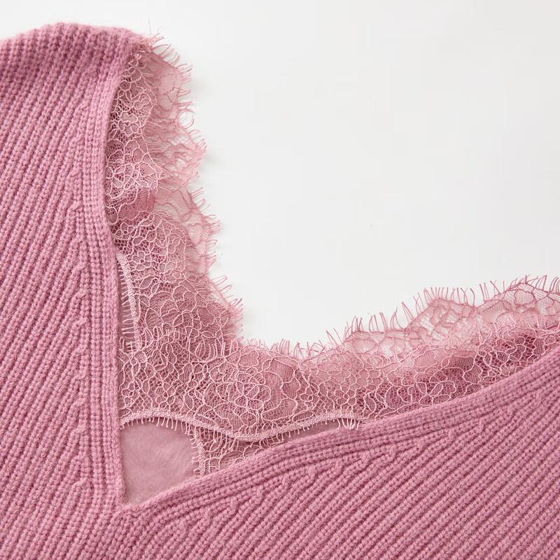 Women's V-Neck Lace Trim Knit Sweater