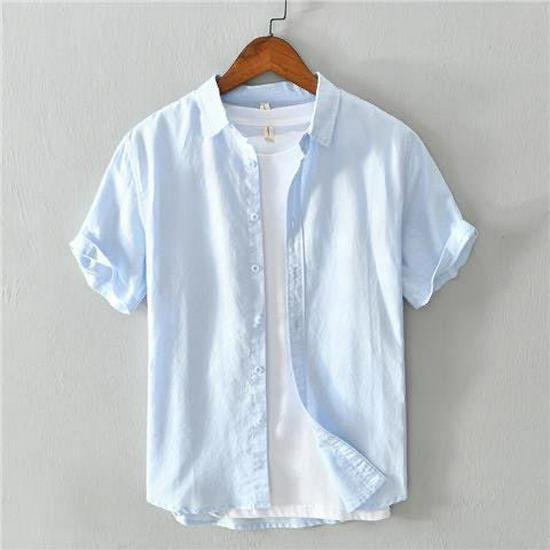 Men's Short Sleeve Breathable White Linen Shirt