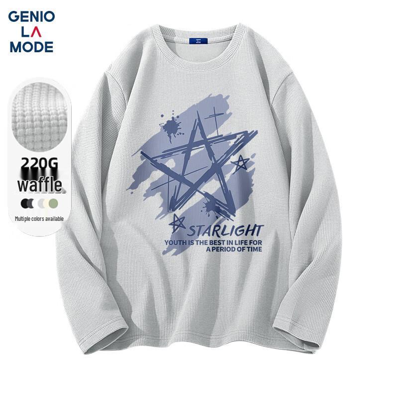 GENIOLAMODE Men s Waffle Graffiti Print Long Sleeve T-Shirt L