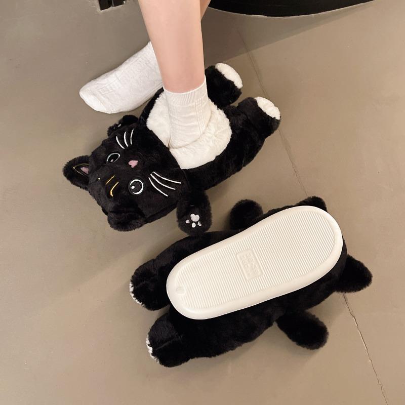 Funny Cat Doll Cotton Shoes Women Winter One Pedal Lazy Bread Shoes Comfortable Cute Floor Slippers