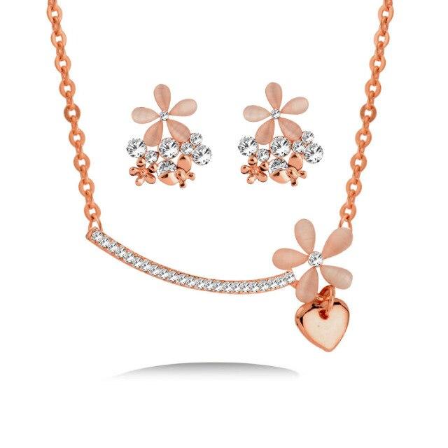 Kioozol Small Opal Flowers Necklace Earrings Set For Women Wedding Party Jewelry 2023 New 241 Ko1