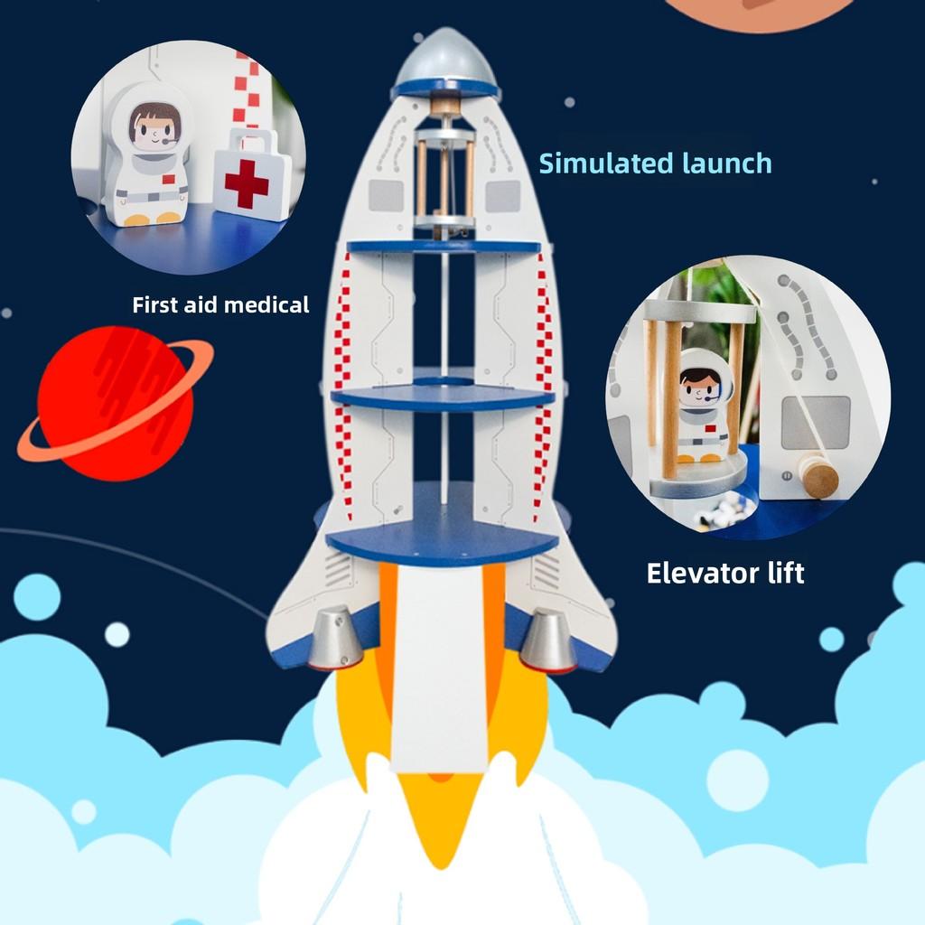 Wooden Space Kids Rocket Model For Learning And Imaginative Construction