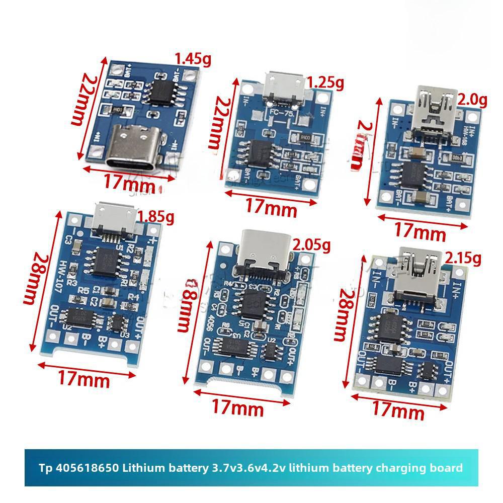 TP4056 Lithium Battery Charging Board (1A) with Overcharge/Discharge Protection for 3.7V-4.2V 18650 Batteries