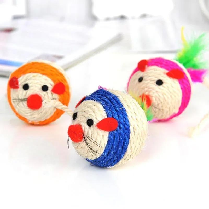 

1Pc Funny Pet Cat Toy Ball Sisal Feather Mouse Shape Cat Toy Pet Supplies Random Color