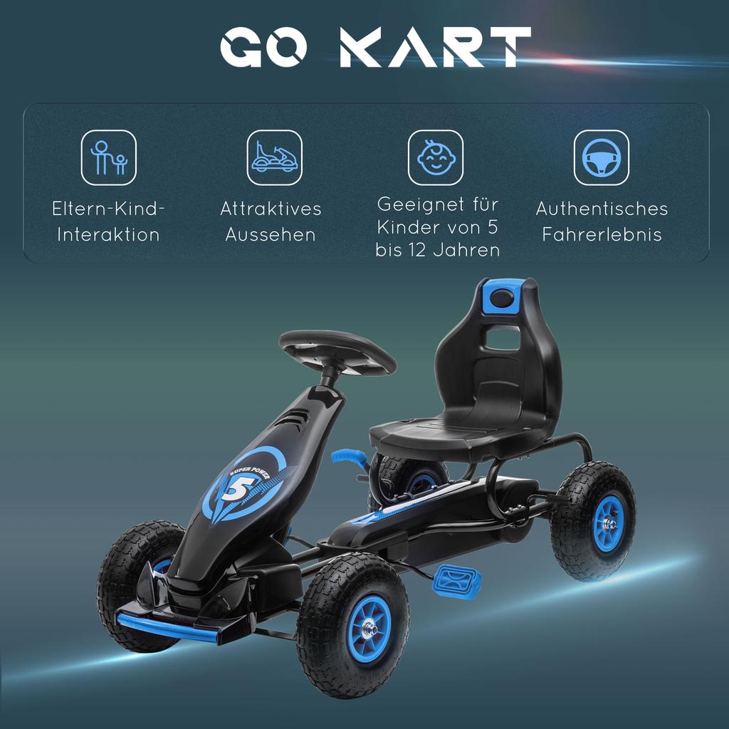 Kids Pedal Go Kart, with Adjustable Seat, Inflatable Tyres - Blue
