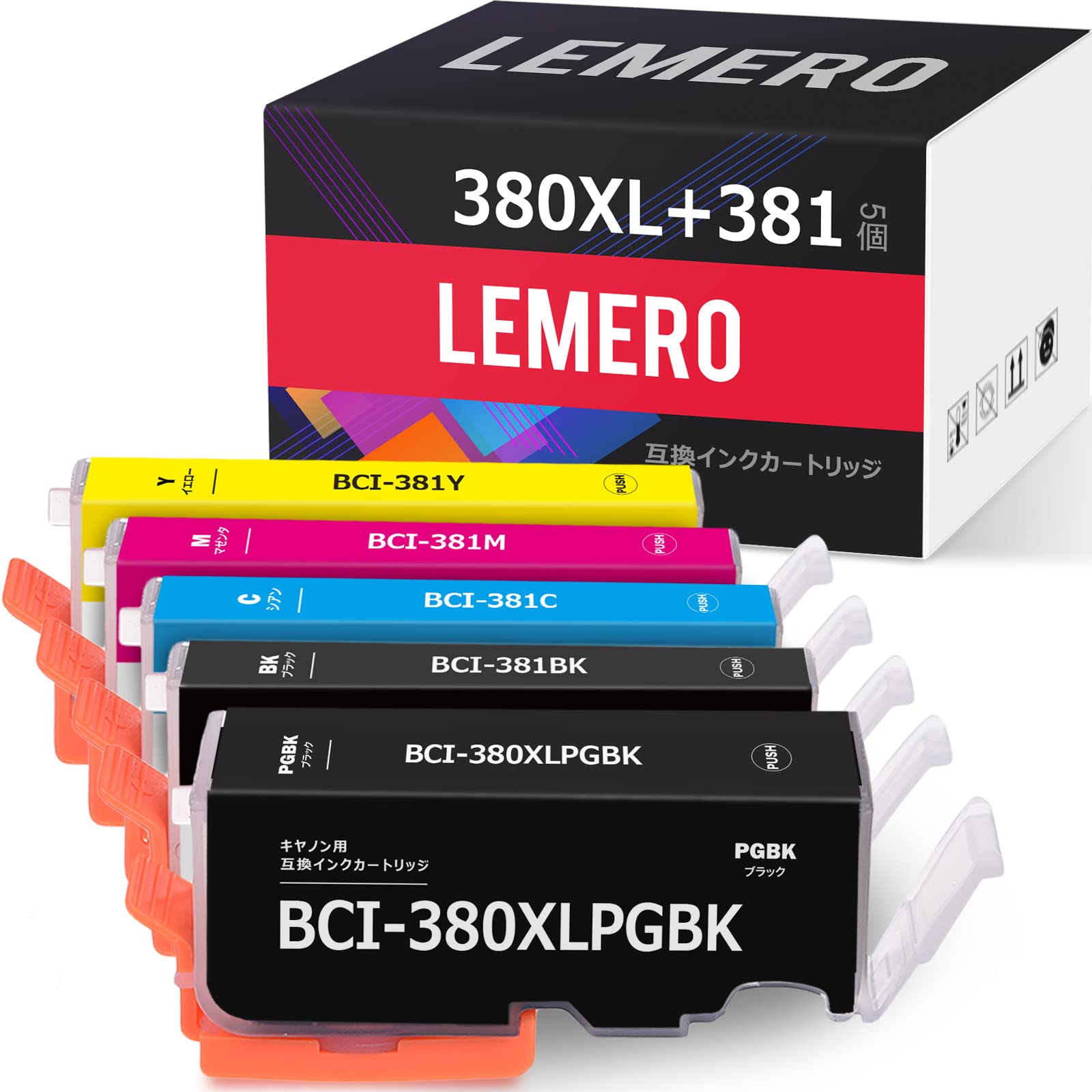 

LEMERO Canon Ink Compatible with Canon and Other Printers BCI-381 BCI-380XL Cartridges, 381/380, 5-Color, TR703, TR7530, TR8530, TR8630, TR9530,