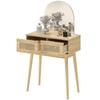 Dressing Table, Compact Vanity Desk with Mirror and 2 Drawers, Natural Wood Finish