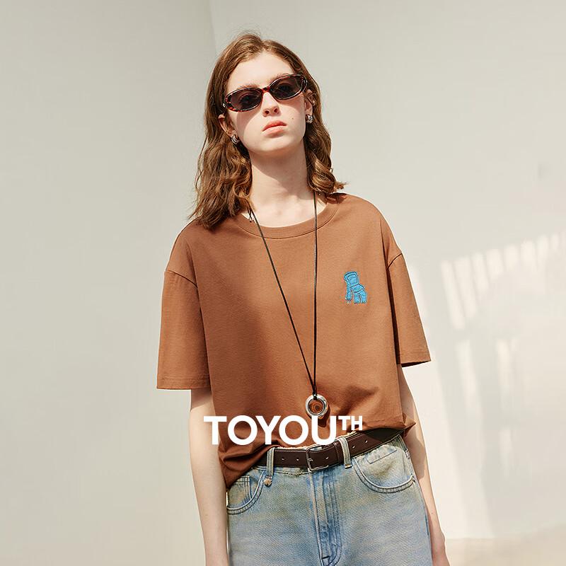 Women s Round Neck Applique Cotton T-Shirt M