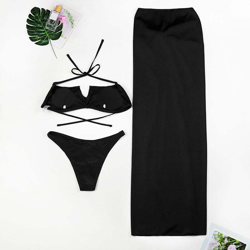 Sexy Push Up Bikini Set High Waist 3 Pieces Swimwear V Neck Biquini Swimsuit Vintage Brazilian Bathing Suit Beach Skirt