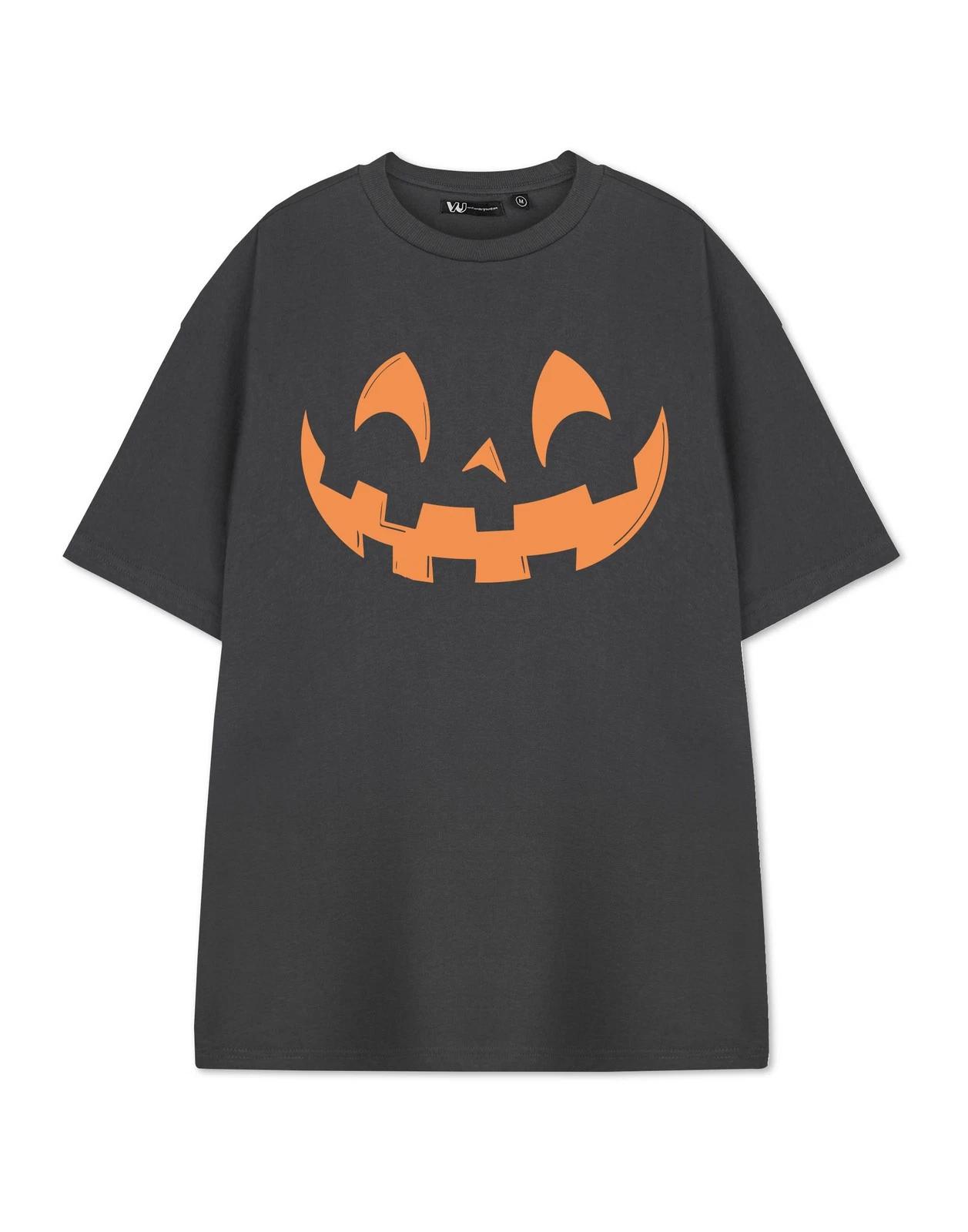 Show Me The Merch Grey Pumpkin Face Short Sleeved 100% Cotton T-shirt Mens Tees Top Unisex S