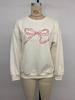 European-American Casual Loose Round Neck Pullover with Sweet Embroidery & Bowknot Design for Women