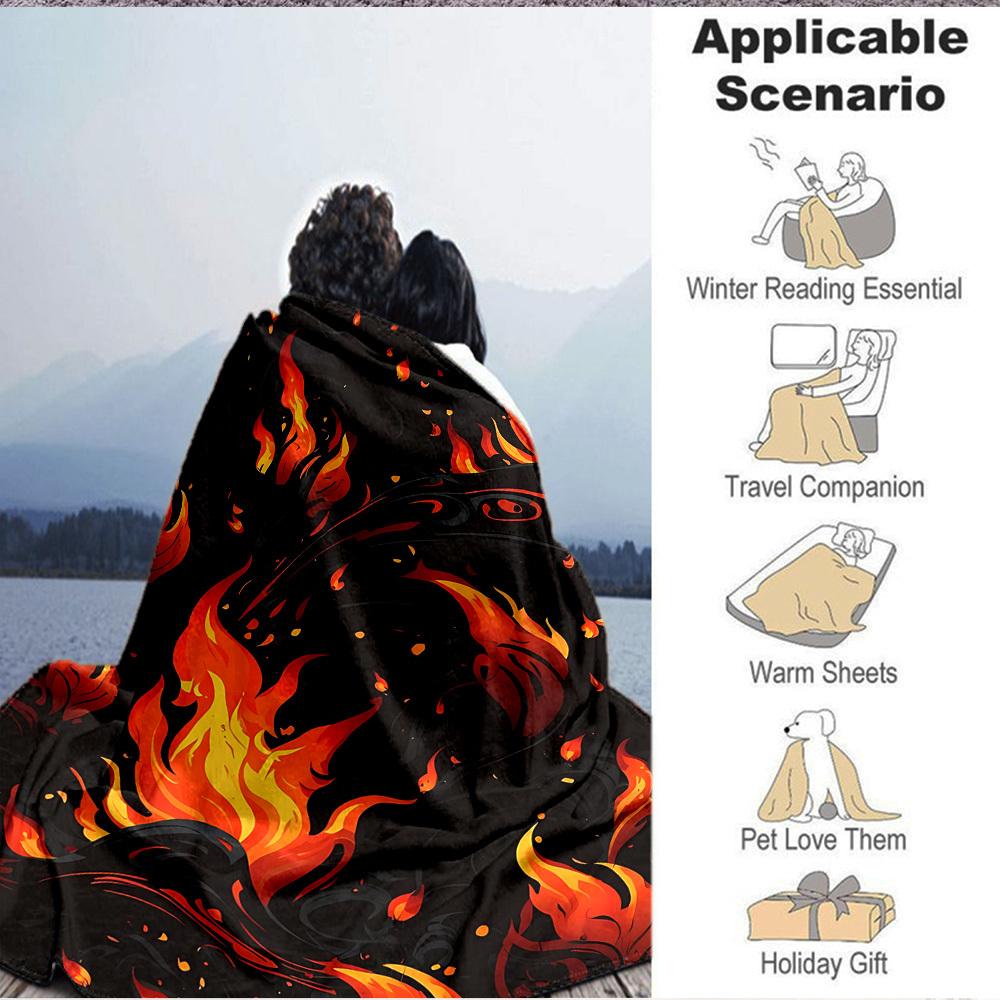 1pc Flame Dragon Blanket, Lightweight Flannel Throw Blanket for Sofa, Bed, Travel, Camping, Living Room, Office, Couch085