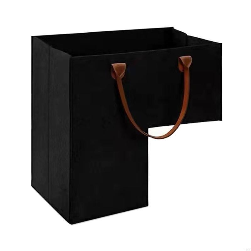 Stair Basket with Leather Handles Felt L-Shape Large Capacity Stair Step Bin Foldable Staircase for Clothes