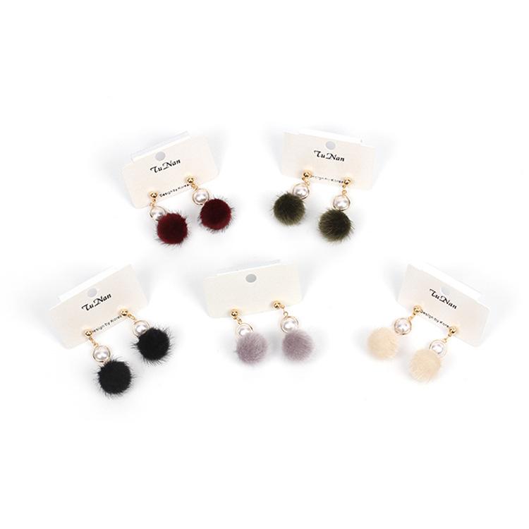 Pearl fur ball earrings, plush ball earrings, personalized versatile winter mink jewelry