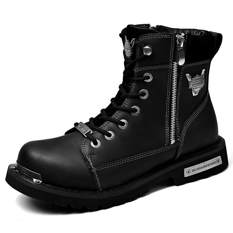 Martin boots fashionable men's high-top locomotive boots multi-zipper metal element non-slip and wear-resistant men Martin